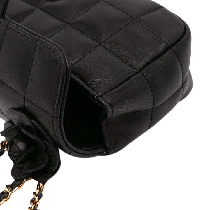 Extra Mini Camellia Choco Bar Lambskin Flap Black - Gaby Paris