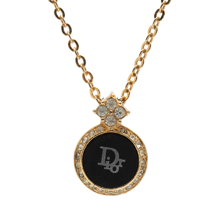Dior plaqué Émail Strass Logo Pendant Collier