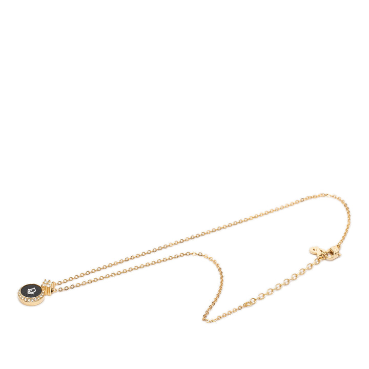 Dior plaqué Émail Strass Logo Pendant Collier