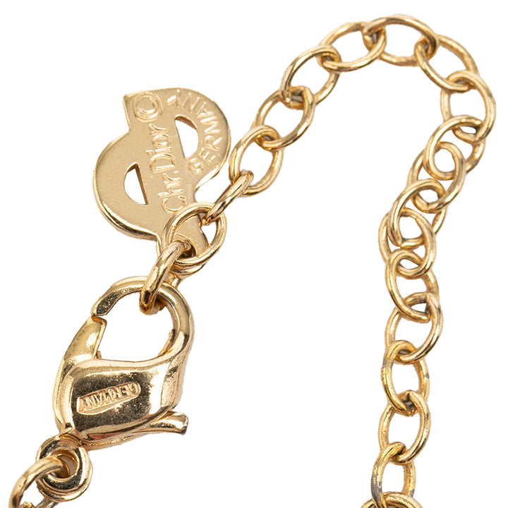 Dior plaqué Émail Strass Logo Pendant Collier