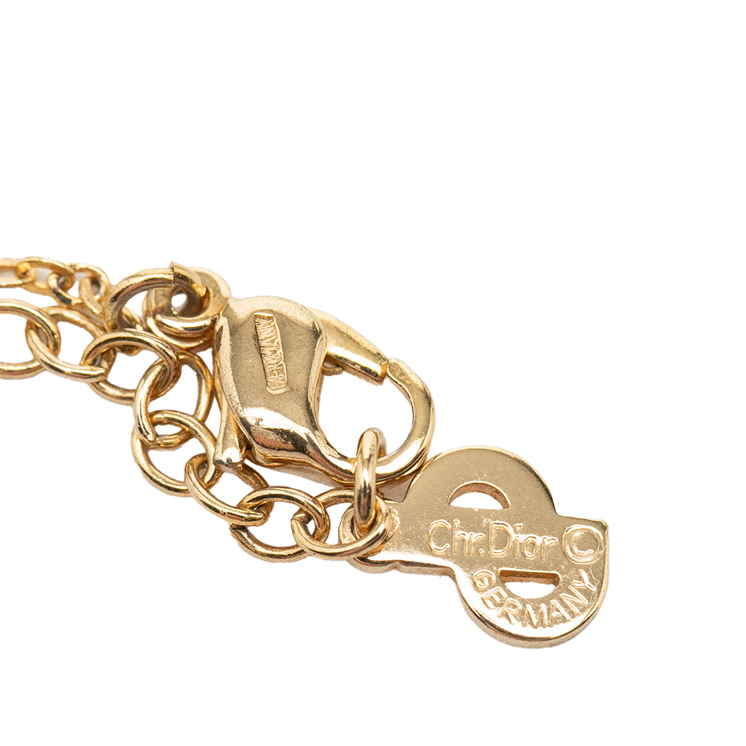 Dior plaqué Émail Strass Logo Pendant Collier
