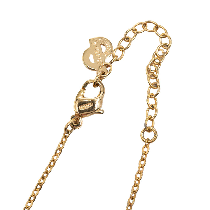 Dior plaqué Émail Strass Logo Pendant Collier
