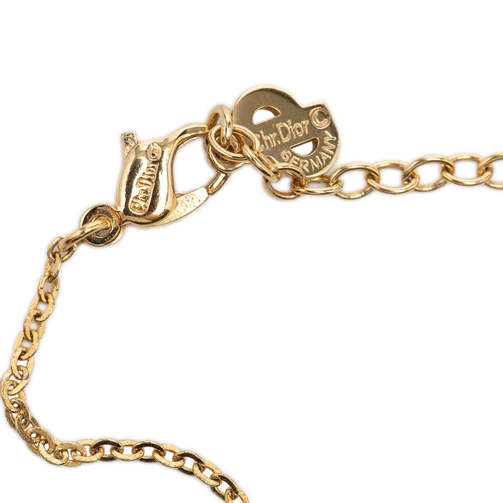 Dior plaqué Émail Strass Logo Pendant Collier