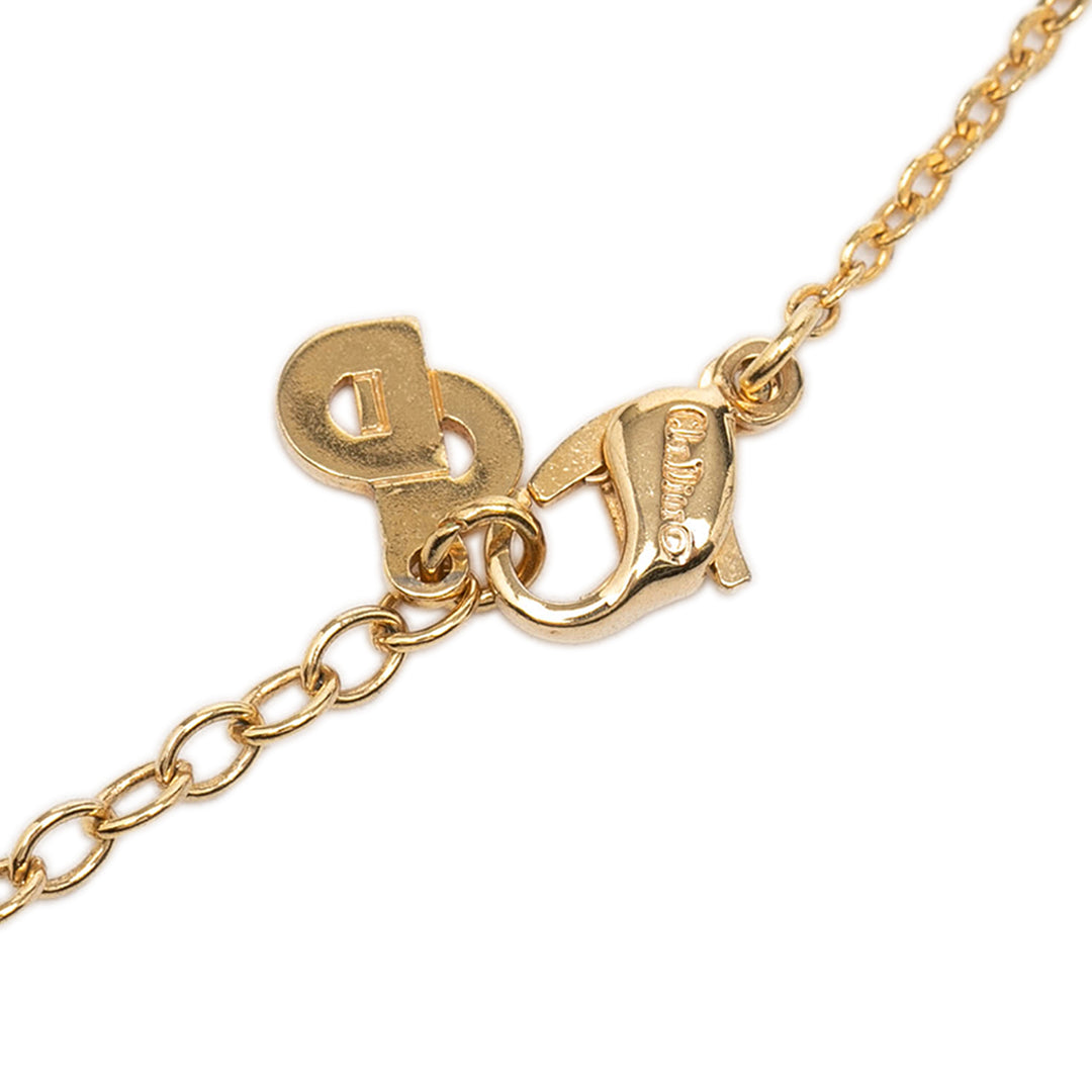 Dior plaqué Émail Strass Logo Pendant Collier