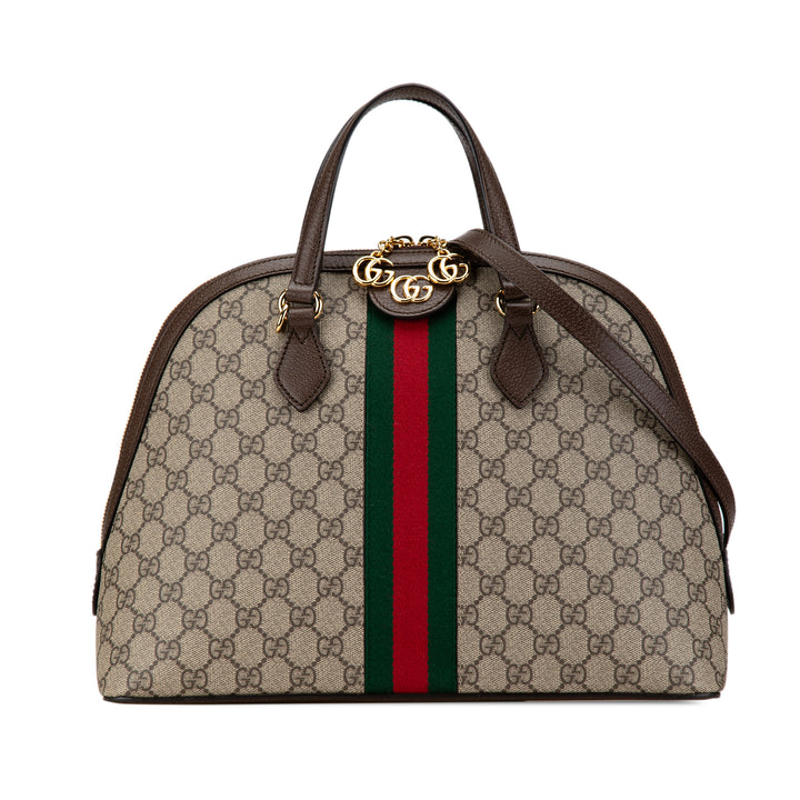 Gucci Medium GG Supreme Ophidia Web Satchel Brown - GABY PARIS