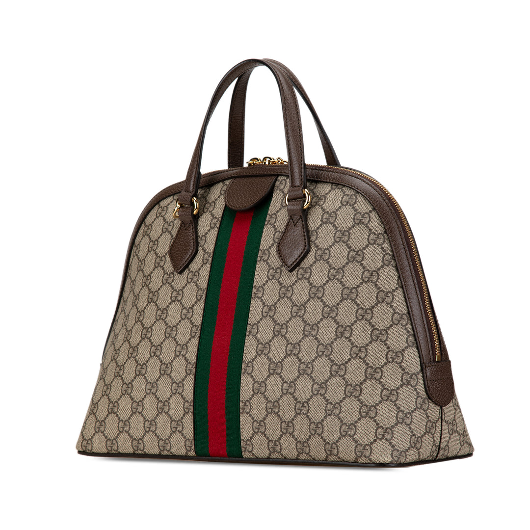 Gucci Medium GG Supreme Ophidia Web Satchel Brown - GABY PARIS