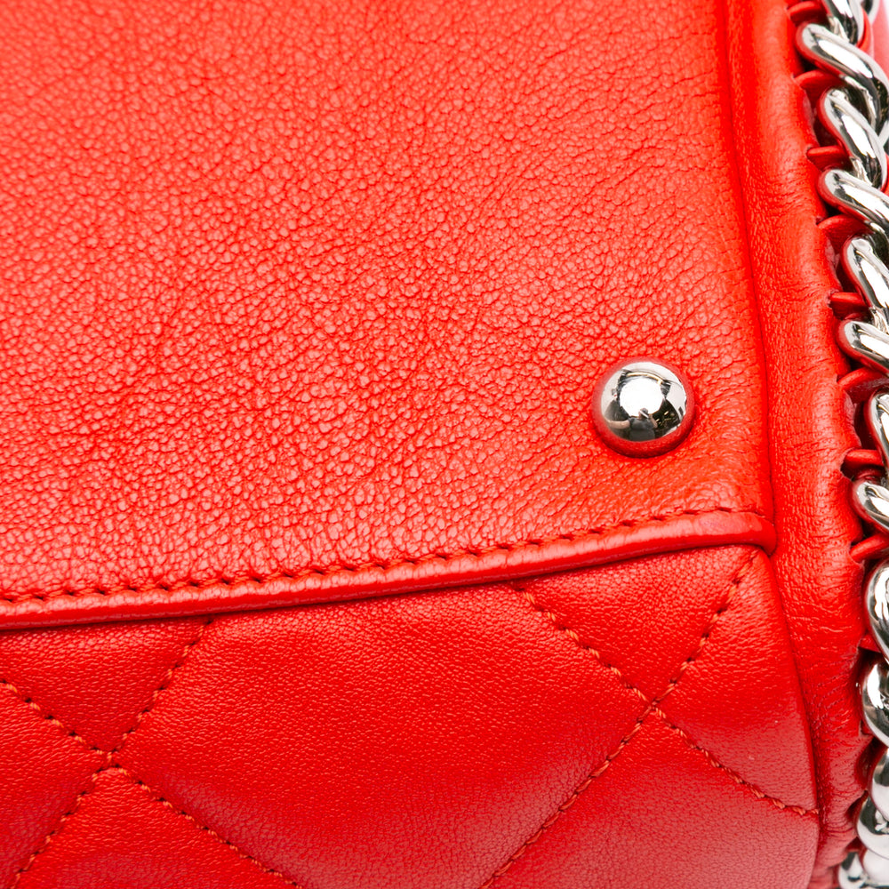 Quilted Washed Lambskin Chain Around Bowler Red - Gaby Paris