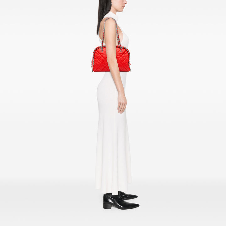 Quilted Washed Lambskin Chain Around Bowler Red - Gaby Paris