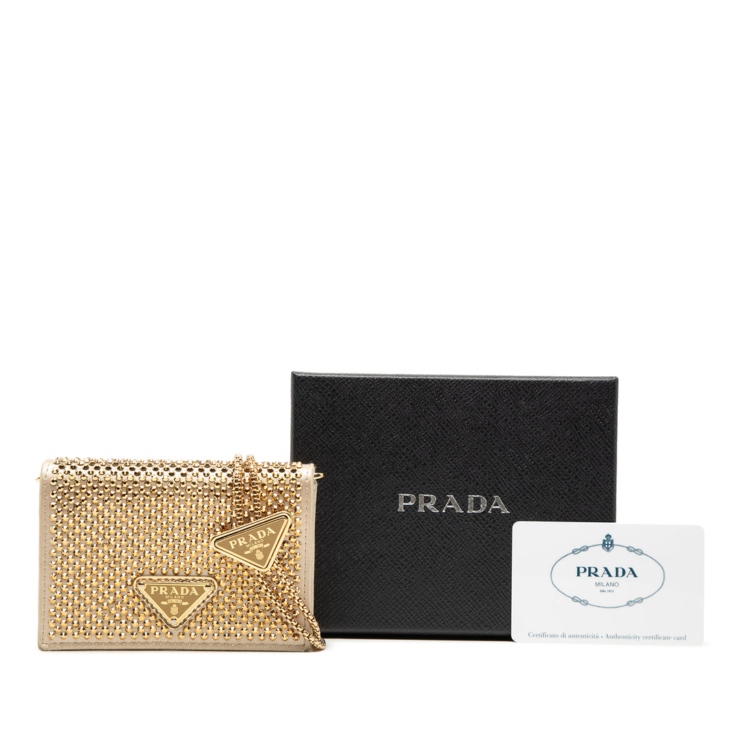 Prada Cristal Embellished Satin Card Holder avec chaîne