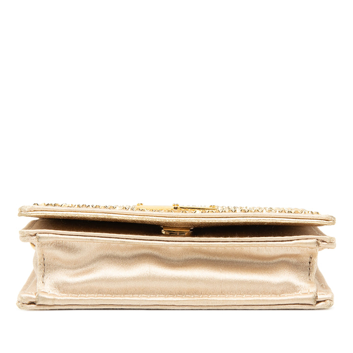 Prada Cristal Embellished Satin Card Holder avec chaîne