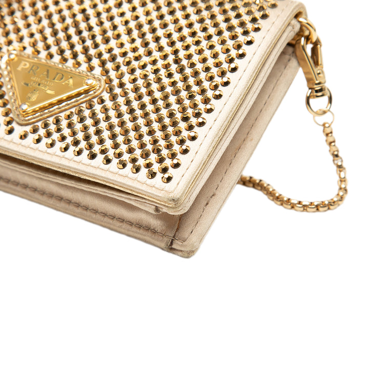 Prada Cristal Embellished Satin Card Holder avec chaîne