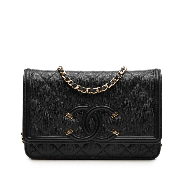 Chanel Caviar CC Filigree Wallet on Chain