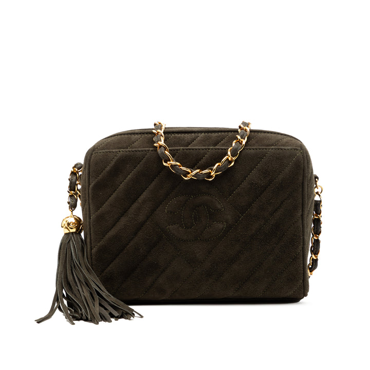 Chanel CC Diagonal Matelassé Daim Pompon Diamond Sac caméra – GABY PARIS Authentique