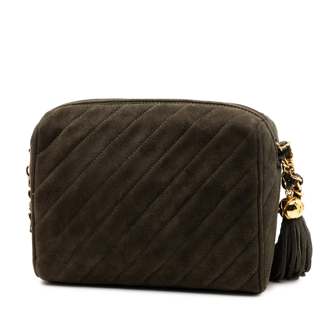 Chanel CC Diagonal Matelassé Daim Pompon Diamond Sac caméra – GABY PARIS Authentique