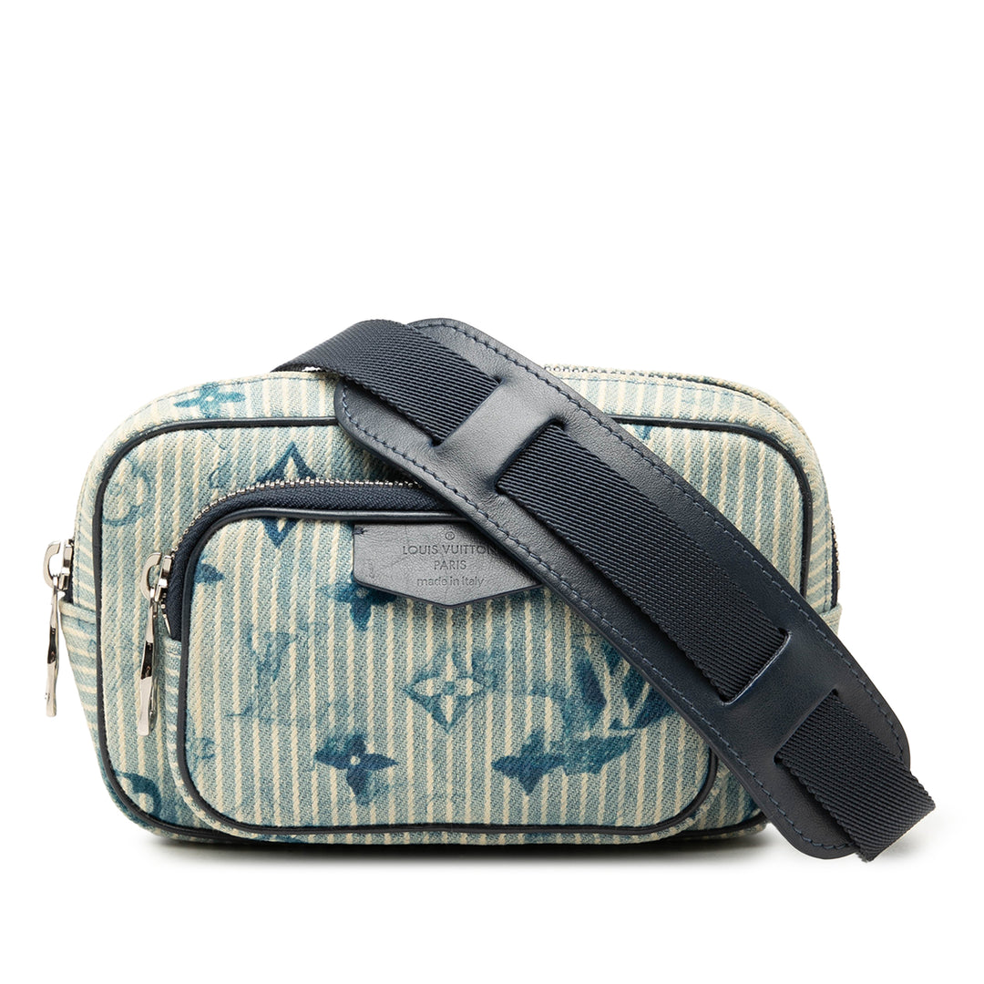 Watercolor Hickory Stripes Outdoor Pochette Monogram Bleu