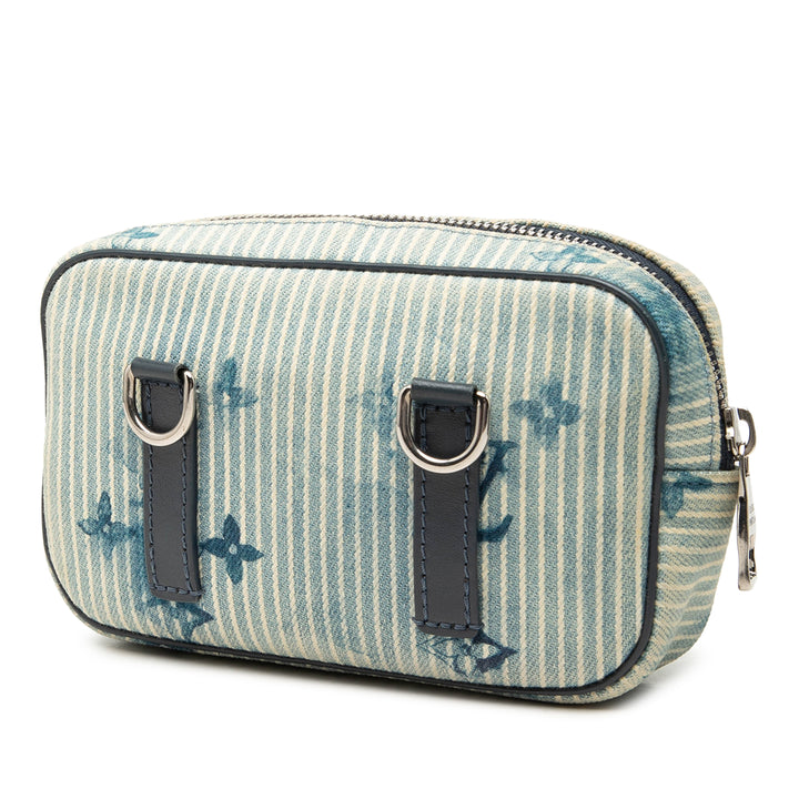 Watercolor Hickory Stripes Outdoor Pochette Monogram Bleu