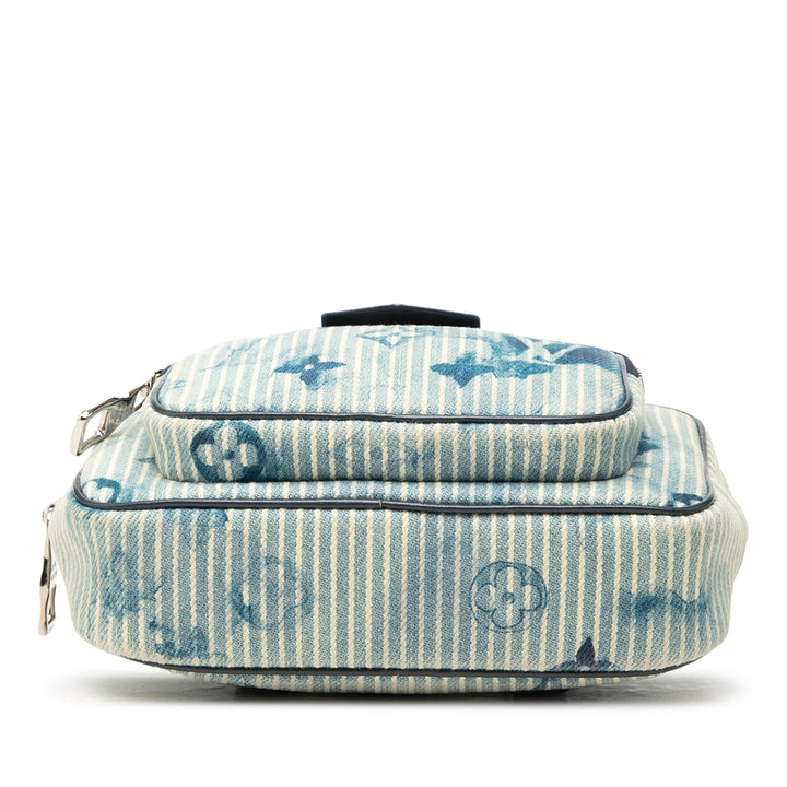Watercolor Hickory Stripes Outdoor Pochette Monogram Bleu