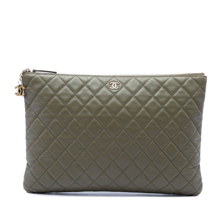 Chanel Matelassé Cuba La Habana O Étui Pochette Grand Cuir d'agneau Vert