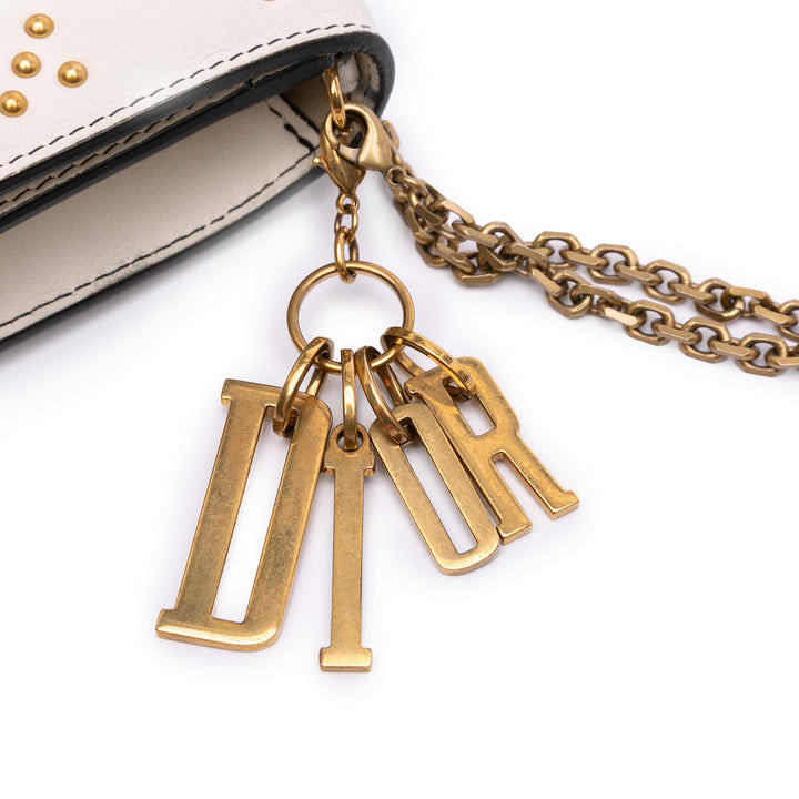 Studded Calfskin Cannage Lady Dior Wallet on Chain White - Gaby Paris