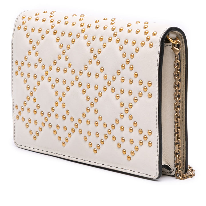 Studded Calfskin Cannage Lady Dior Wallet on Chain White - Gaby Paris