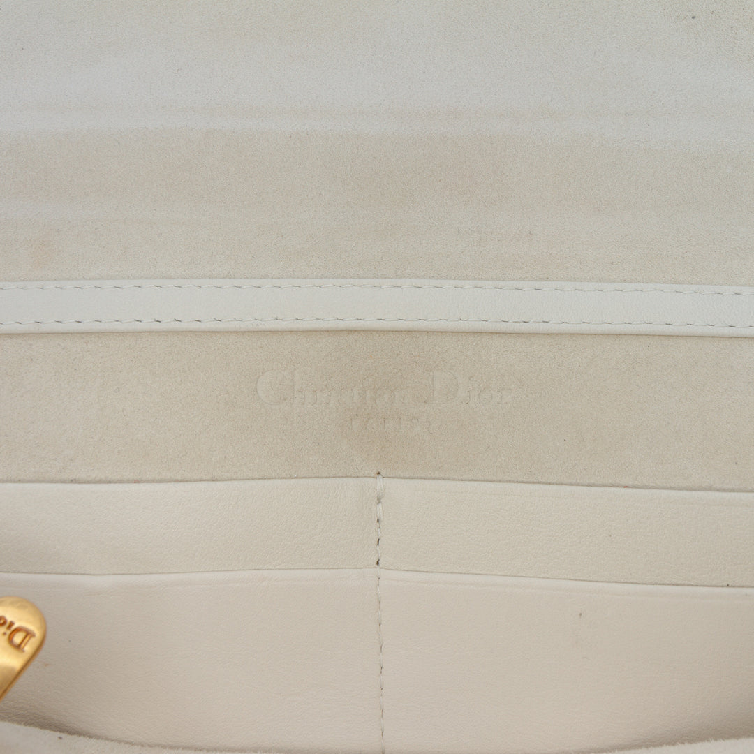 Studded Calfskin Cannage Lady Dior Wallet on Chain White - Gaby Paris