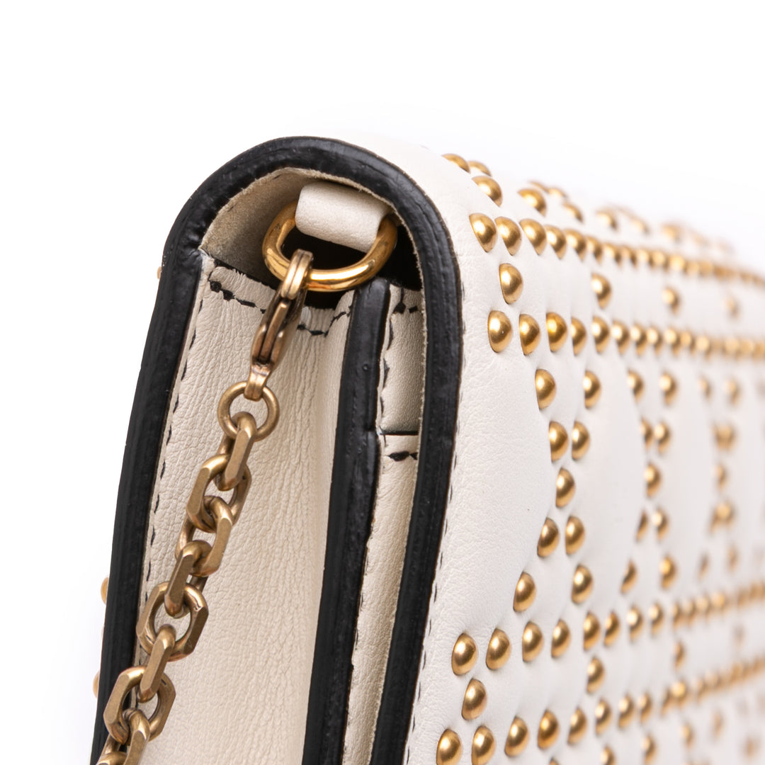 Studded Calfskin Cannage Lady Dior Wallet on Chain White - Gaby Paris