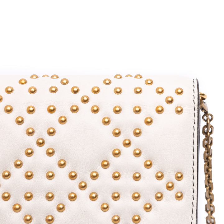 Studded Calfskin Cannage Lady Dior Wallet on Chain White - Gaby Paris
