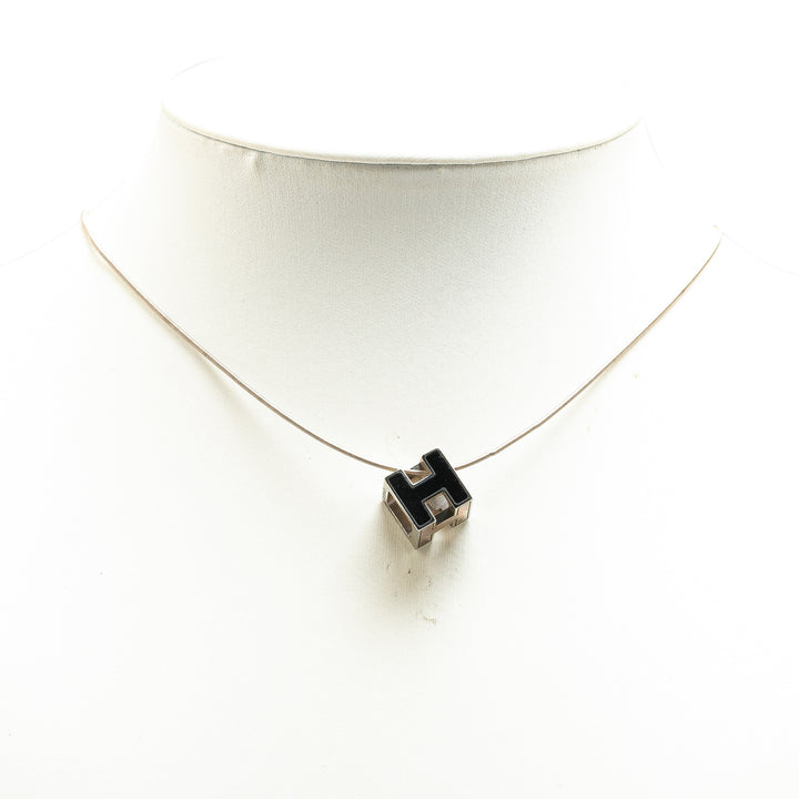 Palladium Plated Cage dH Cube Necklace Black - Gaby Paris