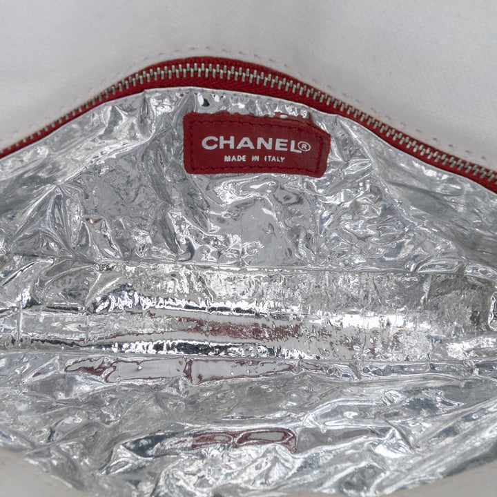 Chanel CC Toile and Métallisé Cuir d’agneau No. 5 Chain Flap Blanc