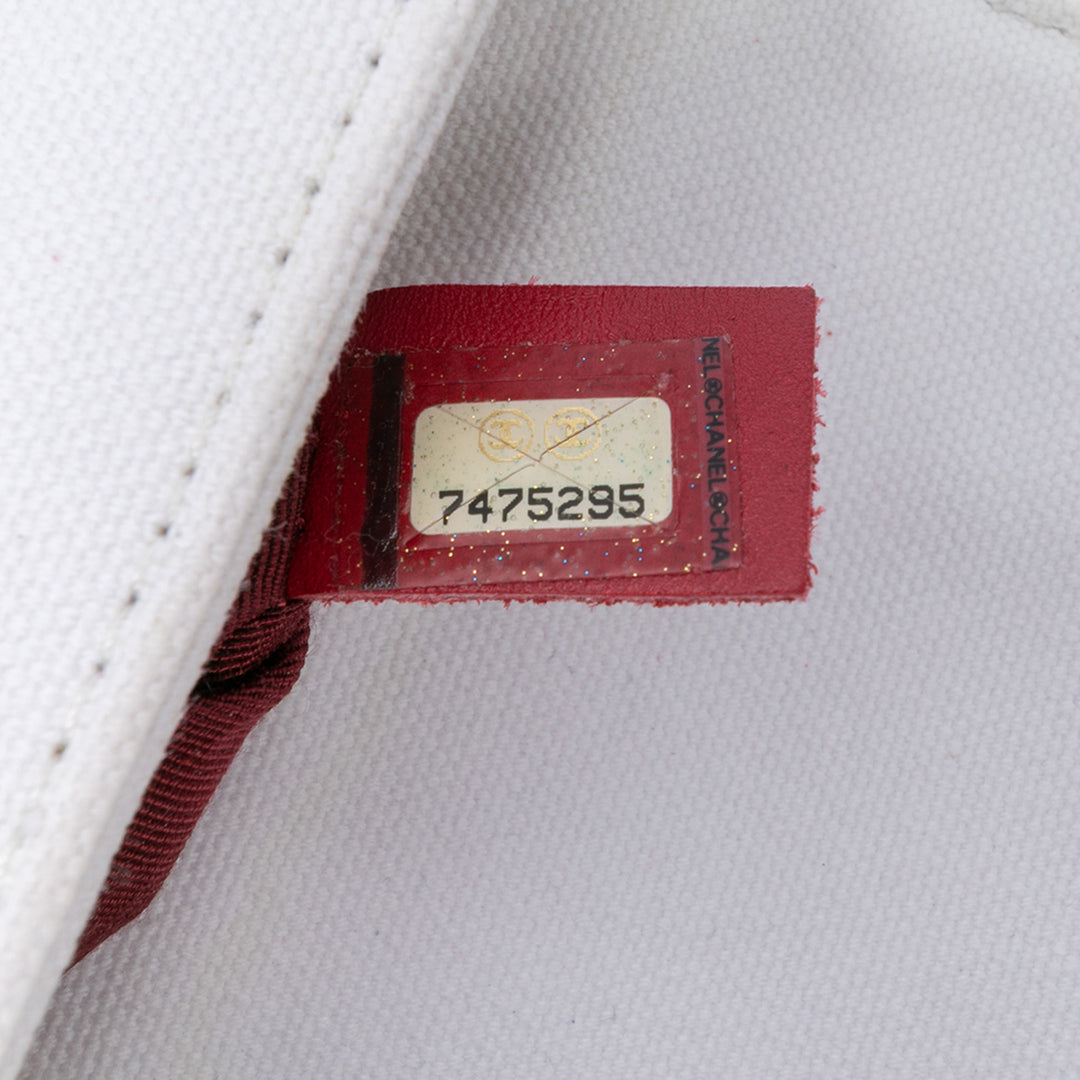 Chanel CC Toile and Métallisé Cuir d’agneau No. 5 Chain Flap Blanc