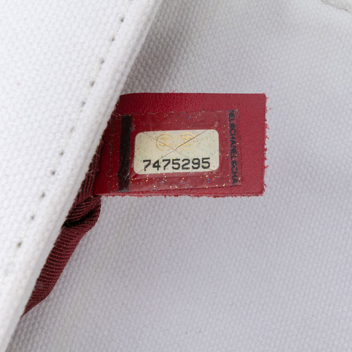 Chanel CC Toile and Métallisé Cuir d’agneau No. 5 Chain Flap Blanc