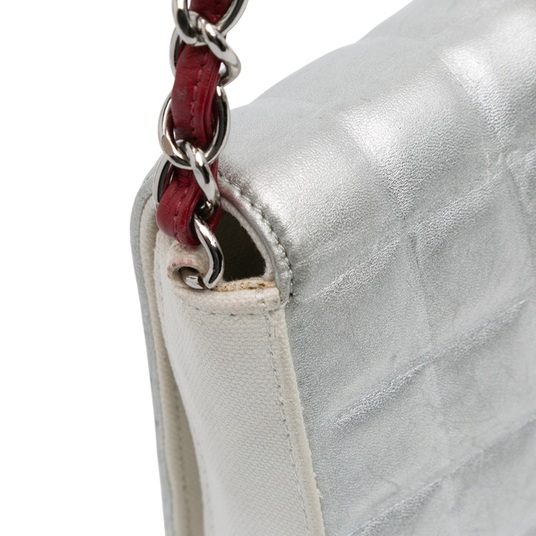 Chanel CC Toile and Métallisé Cuir d’agneau No. 5 Chain Flap Blanc