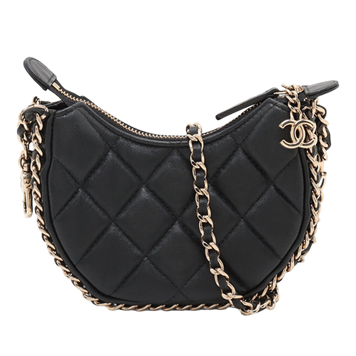 Chanel Mini Matelassé Cuir d’agneau Sac rond à chaîne Hook Hobo