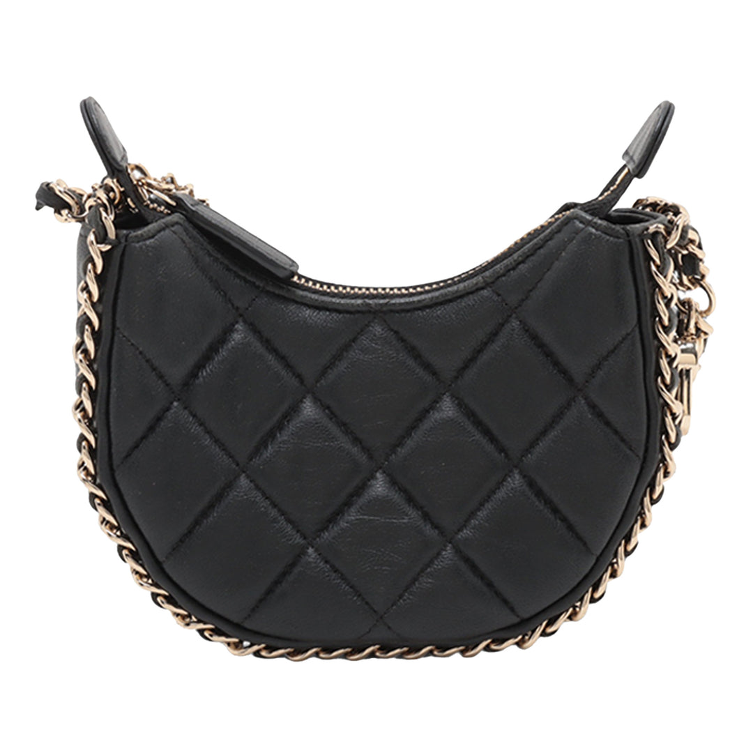 Chanel Mini Matelassé Cuir d’agneau Sac rond à chaîne Hook Hobo