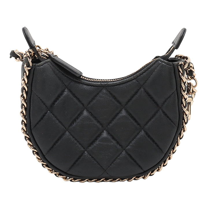 Chanel Mini Matelassé Cuir d’agneau Sac rond à chaîne Hook Hobo