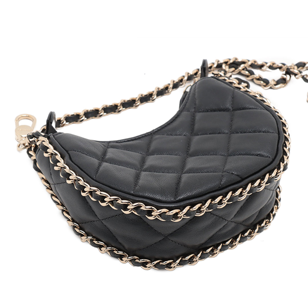 Chanel Mini Matelassé Cuir d’agneau Sac rond à chaîne Hook Hobo