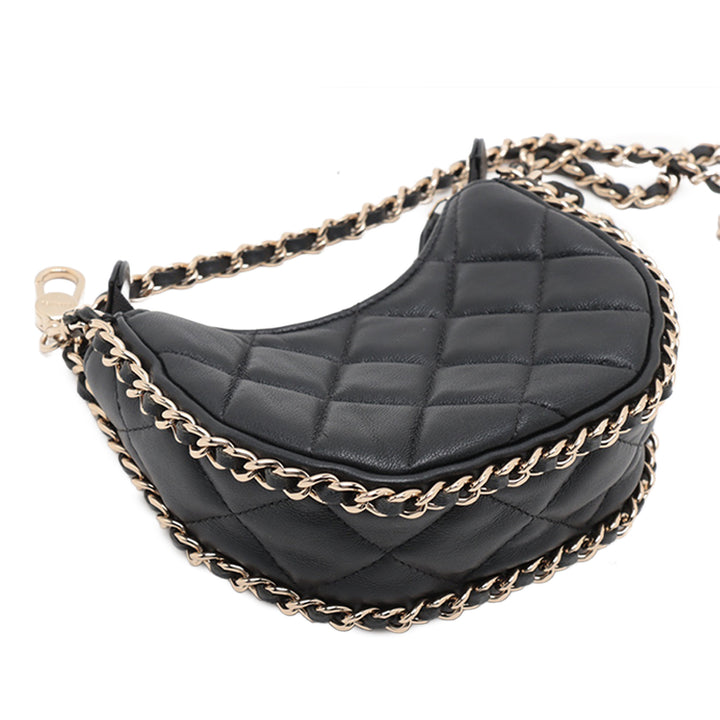 Chanel Mini Matelassé Cuir d’agneau Sac rond à chaîne Hook Hobo