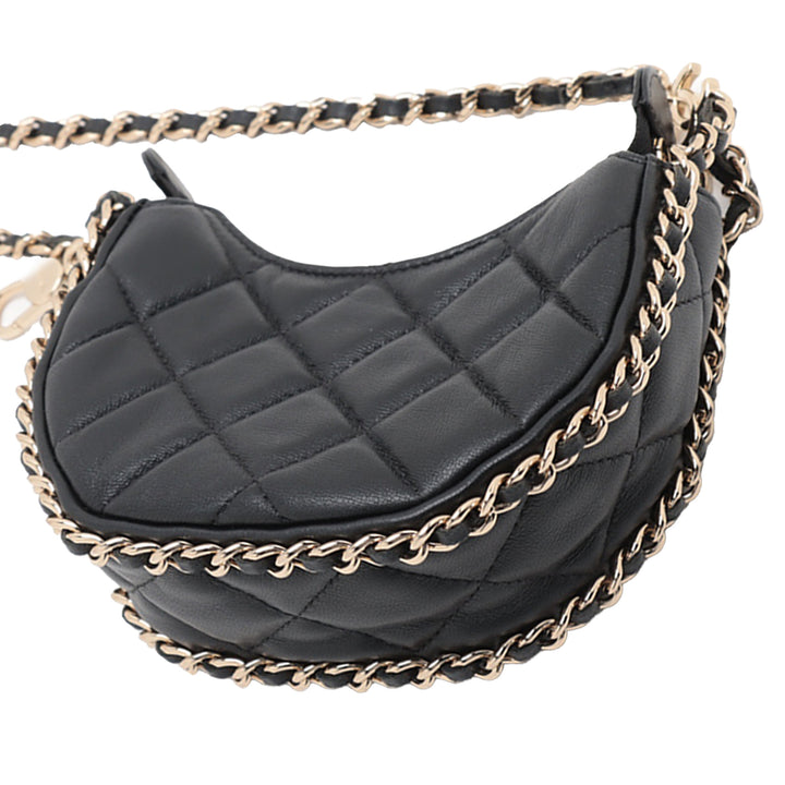 Chanel Mini Matelassé Cuir d’agneau Sac rond à chaîne Hook Hobo
