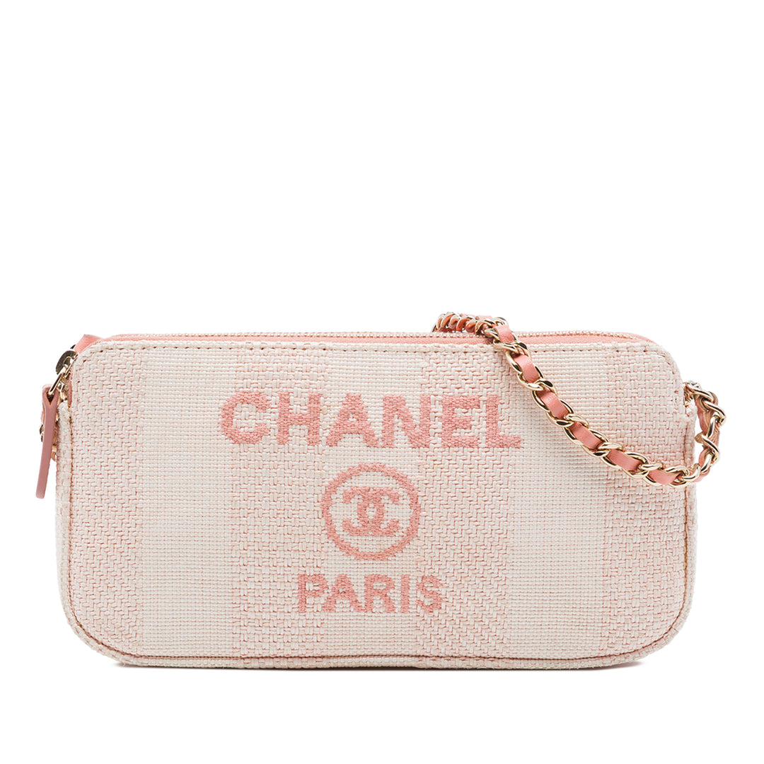 Chanel Raffia Deauville Double Zip Pochette avec chaîne