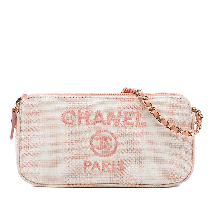 Chanel Raffia Deauville Double Zip Pochette avec chaîne