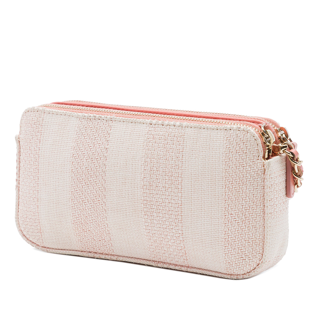 Chanel Raffia Deauville Double Zip Pochette avec chaîne