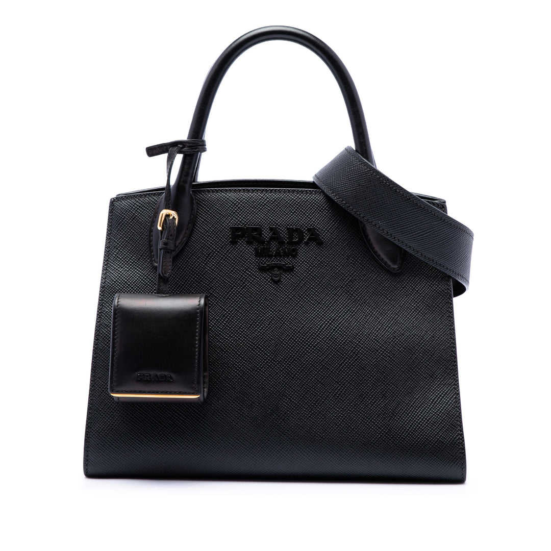 Prada Monochrome Sac Petit Saffiano Noir – vue principale – GABY PARIS