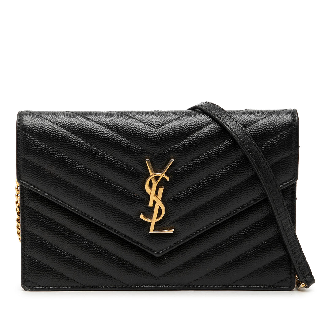 Saint Laurent Grain De Poudre Chevron Cassandre Envelope Chain Portefeuille