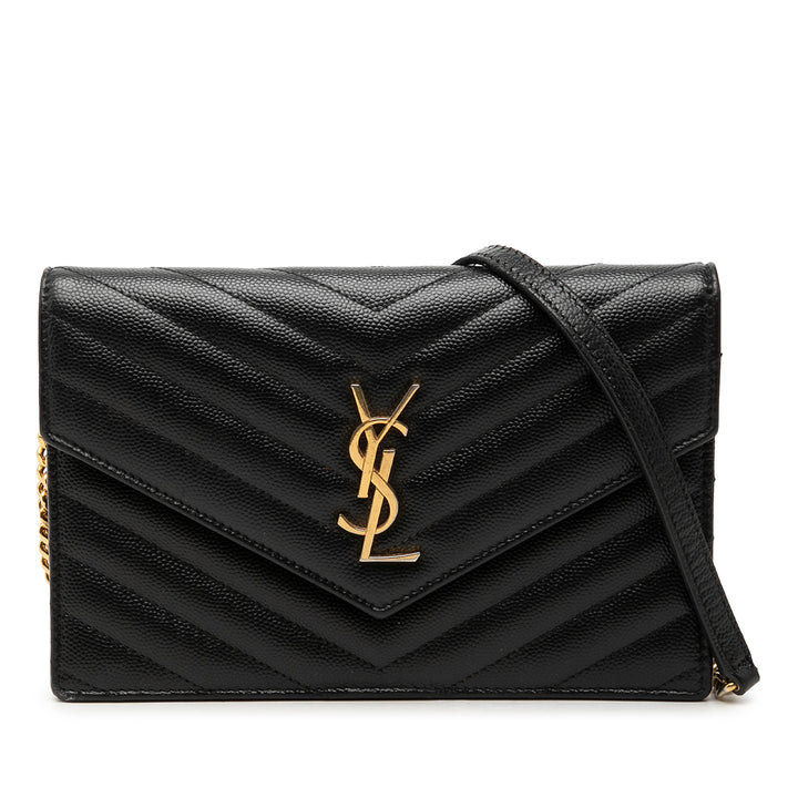 Saint Laurent Grain De Poudre Chevron Cassandre Envelope Chain Portefeuille