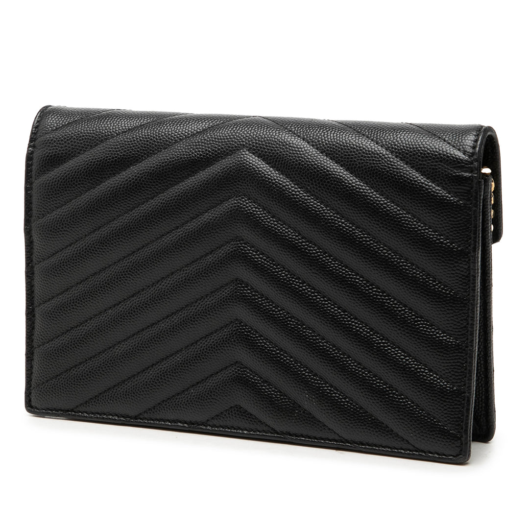 Saint Laurent Grain De Poudre Chevron Cassandre Envelope Chain Portefeuille