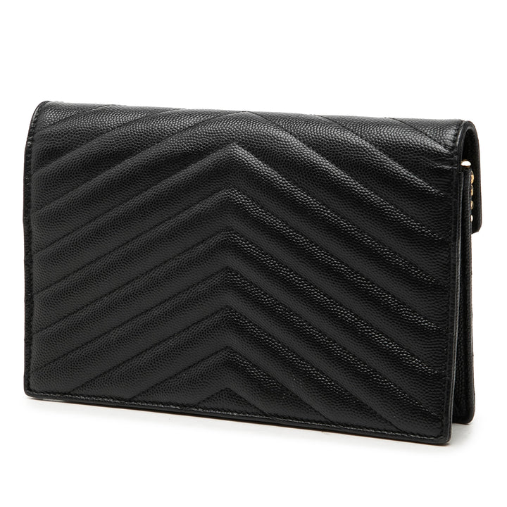 Saint Laurent Grain De Poudre Chevron Cassandre Envelope Chain Portefeuille