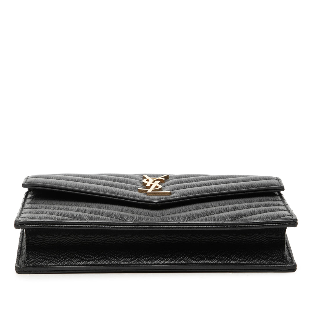 Saint Laurent Grain De Poudre Chevron Cassandre Envelope Chain Portefeuille