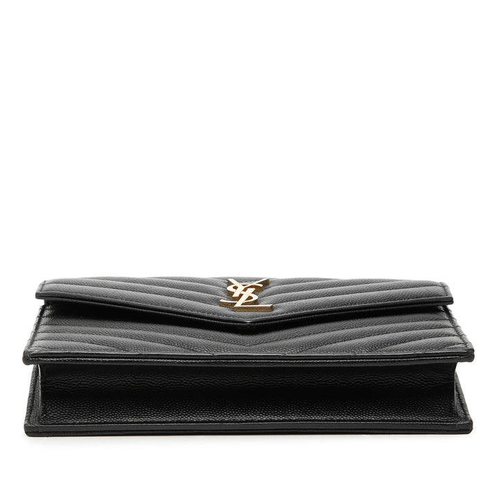 Saint Laurent Grain De Poudre Chevron Cassandre Envelope Chain Portefeuille