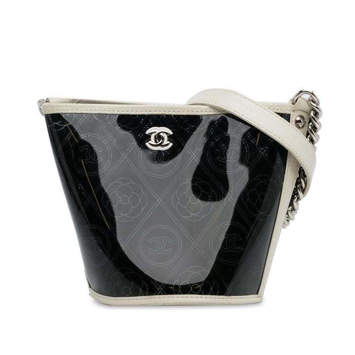 Chanel Crumpled Calfskin PVC Camellia Bucket Black - GABY PARIS