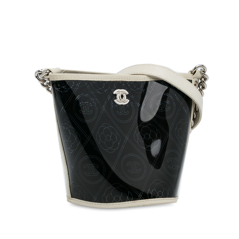 Crumpled Calfskin PVC Camellia Bucket Black - Gaby Paris